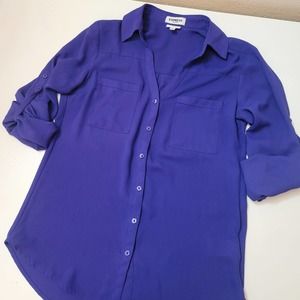 Express Slim Portofino Blue Button Down